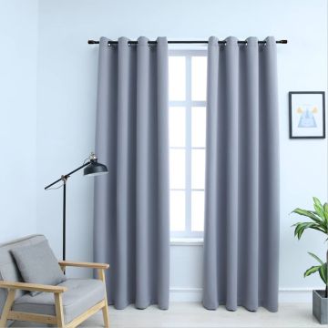 Tende Oscuranti con Anelli in Metallo 2 pz Grigie 140x175 cm
