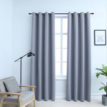 Tende Oscuranti con Anelli in Metallo 2 pz Grigie 140x225 cm
