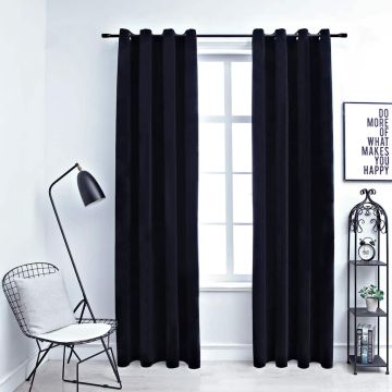 Tende Oscuranti con Anelli 2 pz Nere in Velluto 140x225 cm
