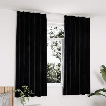 Tende Oscuranti con Ganci 2 pz Nere in Velluto 140x175 cm
