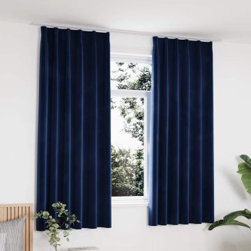 Tende Oscuranti con Ganci 2 pz Blu Scuro in Velluto 140x175 cm