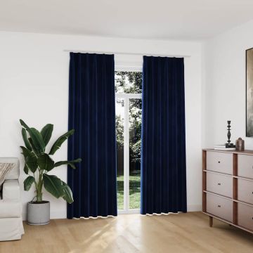 Tende Oscuranti con Ganci 2 pz Blu Scuro in Velluto 140x225 cm