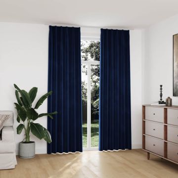 Tende Oscuranti con Ganci 2 pz Blu Scuro in Velluto 140x245 cm