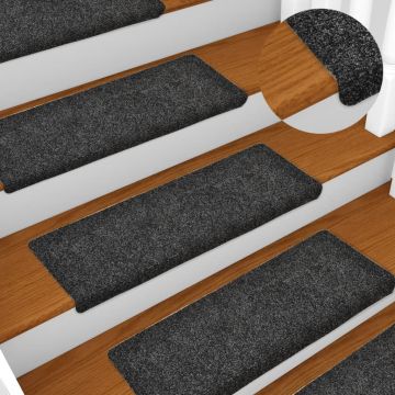 Tappetini per scale autoadesivi 15 pz 65x21x4 cm Grigio Scuro bordo rettangolare
