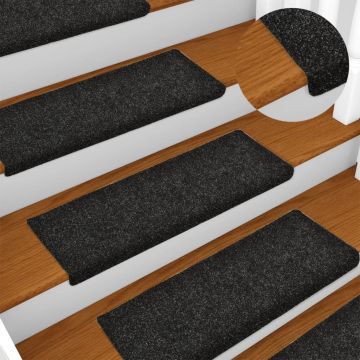 Tappetini per scale autoadesivi 15 pz 65x21x4 cm neri bordo rettangolare