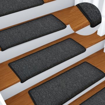 Tappetini per scale 15 pz 65x21x4 cm Antracite Bordo rettangolare
