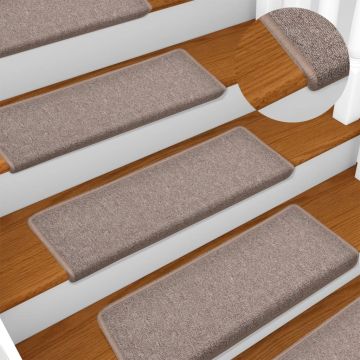 Tappetini per scale 15 pz 65x21x4 cm Marrone chiaro Bordo rettangolare