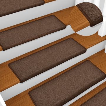 Tappetini per scale 15 pz 65x21x4 cm Marrone Bordo rettangolare