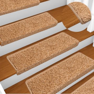 Tappetini per scale 15 pz 65x21x4 cm Beige Bordo rettangolare