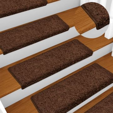 Tappetini per scale 15 pz 65x21x4 cm Marrone Bordo rettangolare