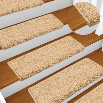 Tappetini per scale 15 pz 65x21x4 cm Crema Bordo rettangolare
