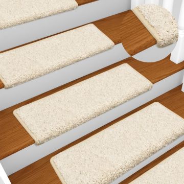Tappetini per scale 15 pz 65x21x4 cm bianchi con bordo rettangolare