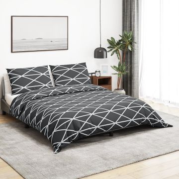 Set Copripiumino Grigio Scuro e Bianco 220x240 cm in Cotone