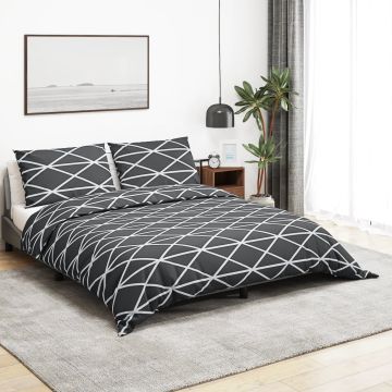 Set Copripiumino Grigio Scuro e Bianco 135x200 cm in Cotone