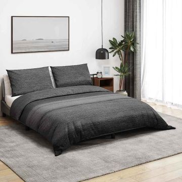 Set Copripiumino Grigio Scuro e Nero 220x240 cm in Cotone