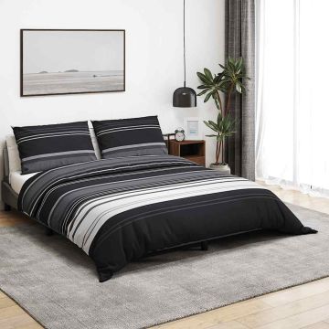 Set Copripiumino Strisce Nere 200x200 cm in Cotone