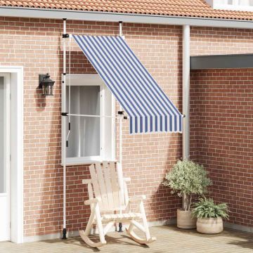 Tenda da Sole Retrattile Manuale 100 cm a Strisce Blu e Bianche