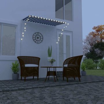 Tenda da Sole Retrattile con LED 250x150 cm Blu e Bianco