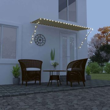 Tenda da Sole Retrattile con LED 300x150 cm Giallo e Bianco