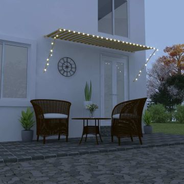 Tenda da Sole Retrattile con LED 350x150 cm Giallo e Bianco