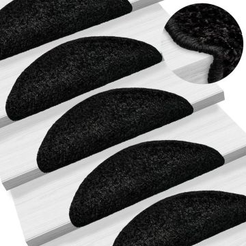 Tappetini per scale 10 pz 56x17x3 cm Nero Semicircolari