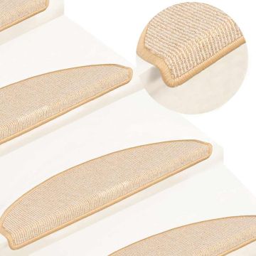 Tappetini per scale 15 pz 65x21x4 cm Crema Semicircolari Grandi