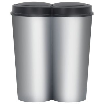 Pattumiera Doppia Argento e Nera 50 L