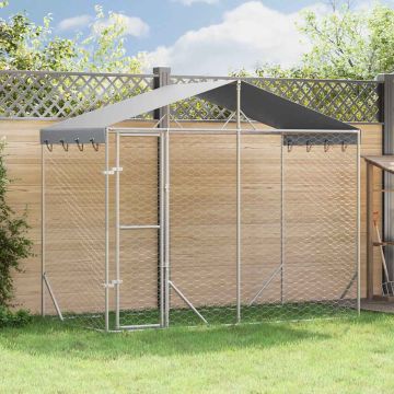Cuccia Cani da Esterno Tetto Argento 3x1,5x2,5m Acciaio Zincato