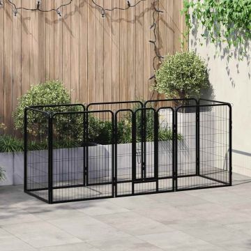 Box per Cani con 8 Pannelli in Acciaio 80x100 cm Nero