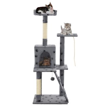 Albero per Gatti e Tiragraffi Sisal 120cm Zampe Stampate Grigio