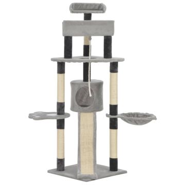 Albero per Gatti con Pali Tiragraffi in Sisal Grigio 145 cm