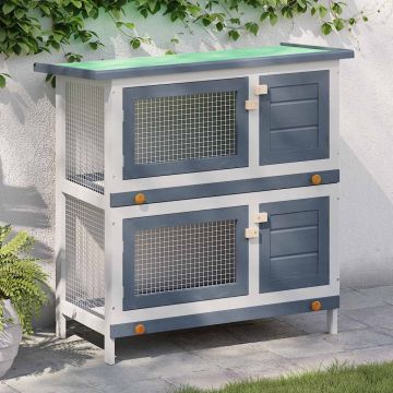 Conigliera per Esterni con 4 Porte Grigia in Legno