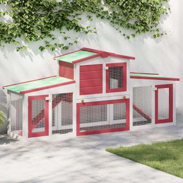 Conigliera per Esterni Grande Rossa e Bianca 201x45x85cm Legno