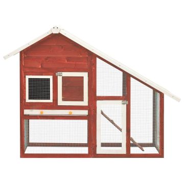 Conigliera Rosso e Bianco 140x63x120cm Legno Massello di Abete