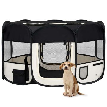 Box per Cani Pieghevole con Borsa Trasporto Nero 145x145x61 cm