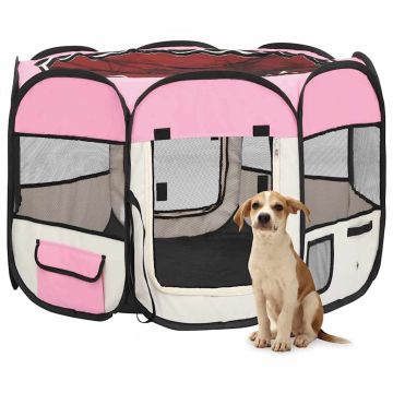 Box per Cani Pieghevole con Borsa Trasporto Rosa 90x90x58 cm