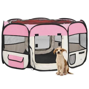 Box per Cani Pieghevole con Borsa Trasporto Rosa 125x125x61 cm