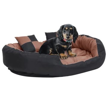 Cuscino per Cani Reversibile Lavabile Nero Marrone 110x80x23cm
