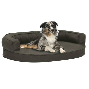 Materasso Ergonomico per Cani 90x64cm Effetto Lino Grigio Scuro