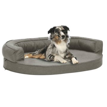 Materasso Ergonomico per Cani 90x64 cm Effetto Lino Grigio