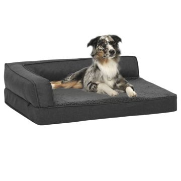 Materasso Ergonomico per Cani 75x53 cm Pile Lino Grigio Scuro