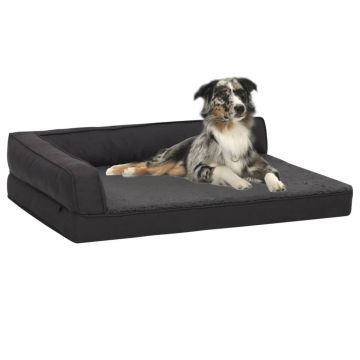 Materasso Ergonomico per Cani 90x64 cm Pile Effetto Lino Nero