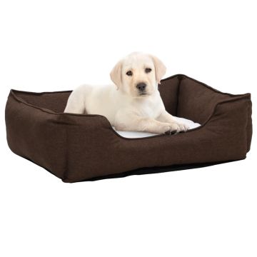 Lettino Cani Marrone e Bianco 110,5x80,5x26cm Pile Effetto Lino