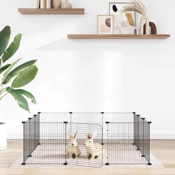 Gabbia per animali domestici a 12 pannelli con porta nera 105x105x35 cm in acciaio