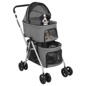 Passeggino Cani Pieghevole 2 Livelli Grigio 83x48x97cm Tessuto