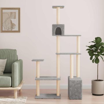Albero per gatti con pali per graffiare in sisal Grigio Chiaro