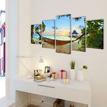 Stampa su Tela da Muro Spiaggia di Sabbia con Amaca 100x50 cm