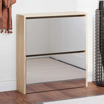 Scarpiera con 2 Ripiani e Specchio Colore Rovere 63x17x67 cm