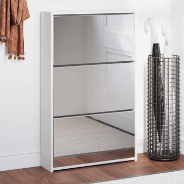 Scarpiera con 3 Ripiani e Specchio Bianco 63x17x102,5 cm