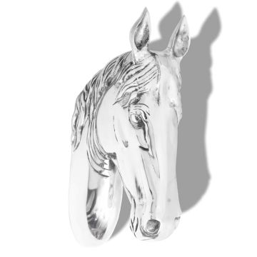 Decorazione Testa Cavallo Ganci a Parete Alluminio Argentato